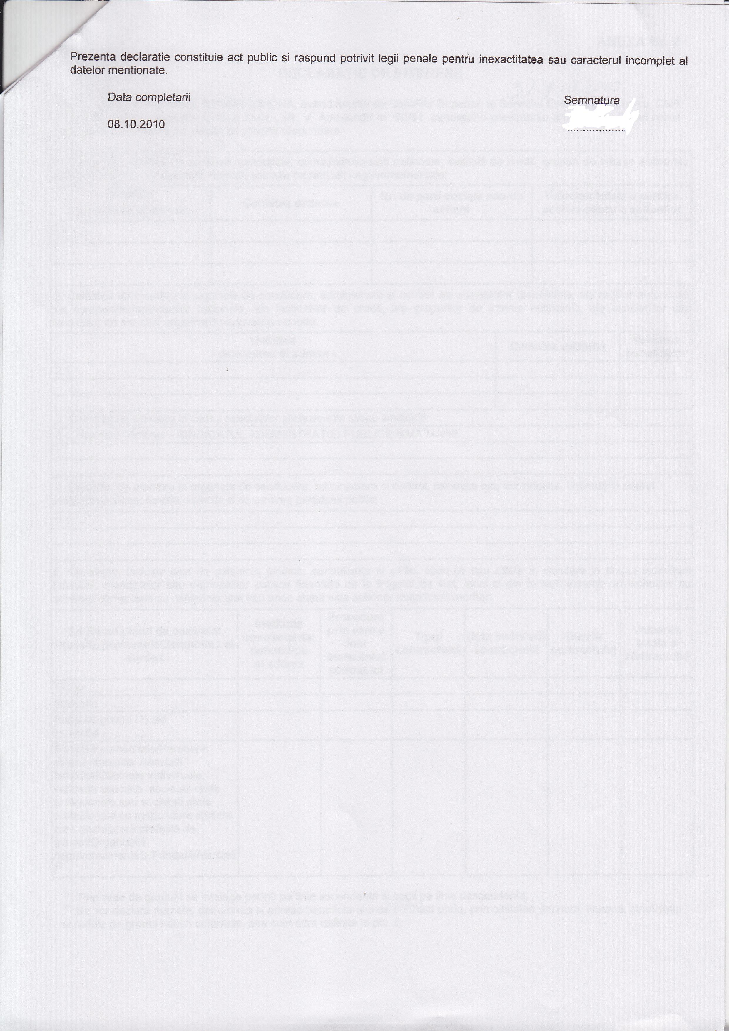 Declaratia de avere si de interese din data 20.12.2010 - pagina 6 din 6